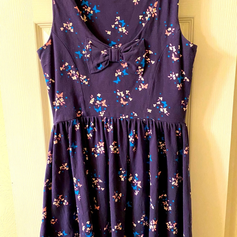 LC Lauren Conrad Navy Blue print knit dress Sz. S - Picture 3 of 3